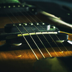 Old jazz electric guitar. Close-up. Background for music festivals, concerts. Musical education....