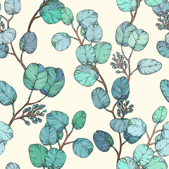 Eucalyptus leaves design. Seamless pattern with eucalyptus Foliage