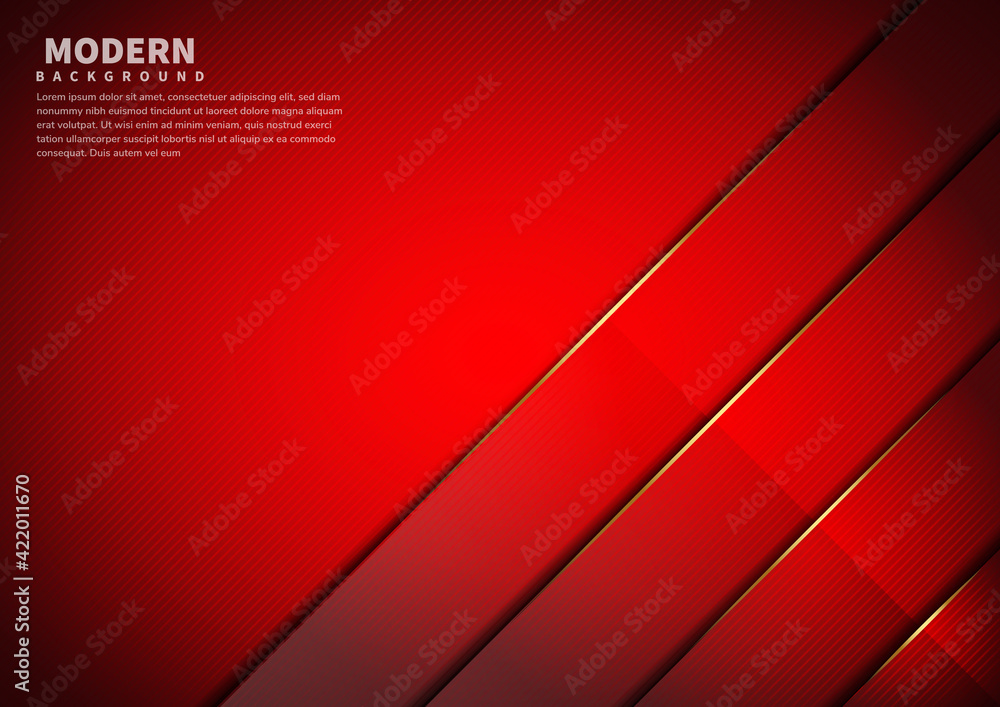 Aufkleber abstract red shiny color background overlapping layers decor golden lines with copy space for text. 