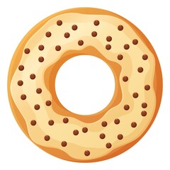 Bright doughnut with pink glaze. No diet day symbol, unhealthy food, sweet fastfood, sugar snack, extra calories concept. Stock vector illustration isolated on white background in cartoon style