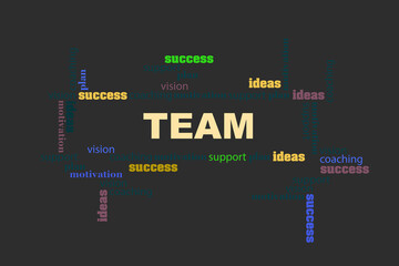 Team. Words on a dark gray background. Teamwork concept.