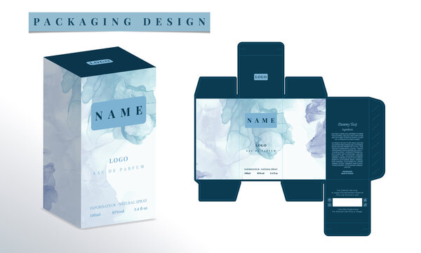 Packaging box design with Box dies line, 3d Box Mockup, icon, frames and Design elements, 3d Illustration, Vector design Template.
