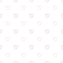 Seamless pattern with pink hearts on white background. Fabric print texture. Decorative print. Celebration decor.  Wedding. Vector illustration.