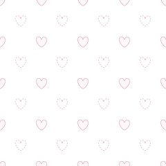 Seamless pattern with pink hearts on white background. Fabric print texture. Decorative print. Celebration decor.  Wedding. Vector illustration.