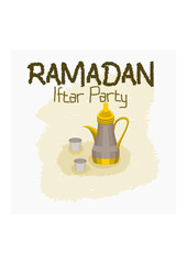 Editable Arabic Coffee Vector Illustration on Brush Strokes for Ramadan Iftar Party Poster or Cafe With Middle Eastern Culture Design Concept 