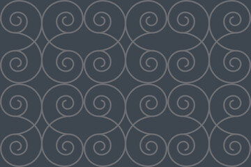 Seamless, abstract background made with curvy spiral lines in owl abstraction. Decorative and simple vector art in blue / green color.