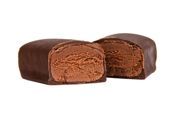 Chocolate glazed curd bar isolated on the white background