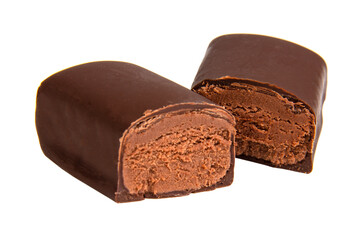 Chocolate glazed curd bar isolated on the white background