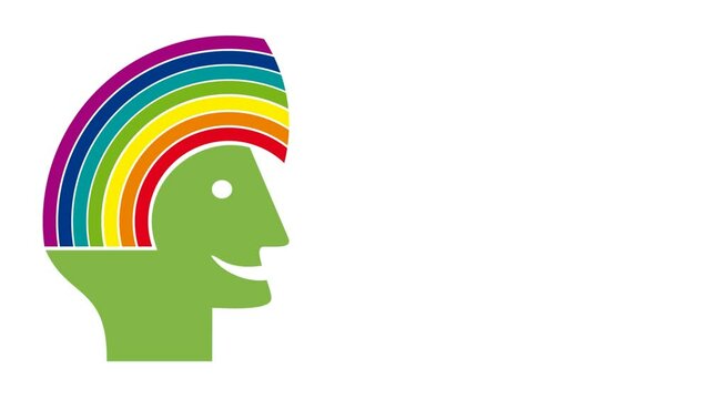 Animated human head with rainbow. Ecologist idea, green deal, environmentalist thinking