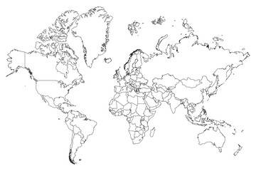 Fototapeta na wymiar High resolution map of the world split into individual countries. High detail world map