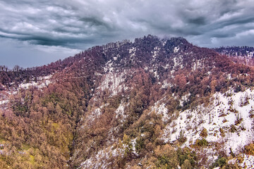 Fototapeta na wymiar Mtirala National Park in winter with drone, Adjara, Georgia