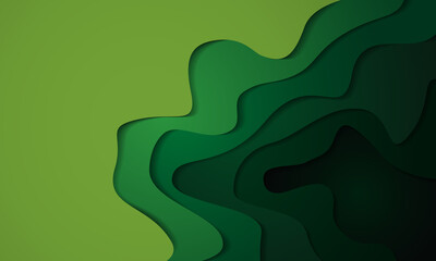 Abstract green tone 3D paper cut layers background vector illustration.
