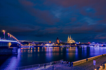 Cologne old town with Cologne Cathedral at the blue hour, Germany.