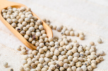 Dried white peppercorn seeds.