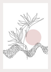 Elegant tropical floral illustration for minimalist print, cover, boho decor, organic poster, pillow case design