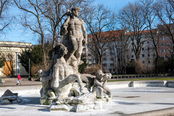 The Neptune Fountain in the old Botanical Garden of Munich, Germany