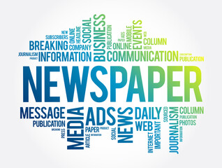 Newspaper word cloud collage, business concept background