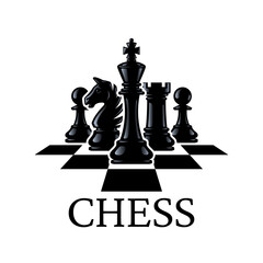 Chess pieces vector illustration. Chess Pieces: King, Knight, Rook, Pawns on a chessboard. Isolated on a white background - obrazy, fototapety, plakaty