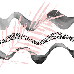 Grunge tropical leaf illustration for minimalist print, cover, boho decor, organic poster, pillow case design © Tanya Syrytsyna