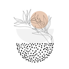 Abstract one line art tropical flower poster design