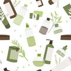 Homeopathy, naturopathy. Complementary, alternative, integrative, holistic medicine. Natural organic herb. Apothecary bottle. Vector flat cartoon illustration, seamless pattern