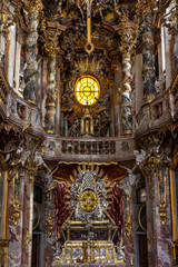Interior of the baroque Asam Church, Asamkirche in Munich, Germany