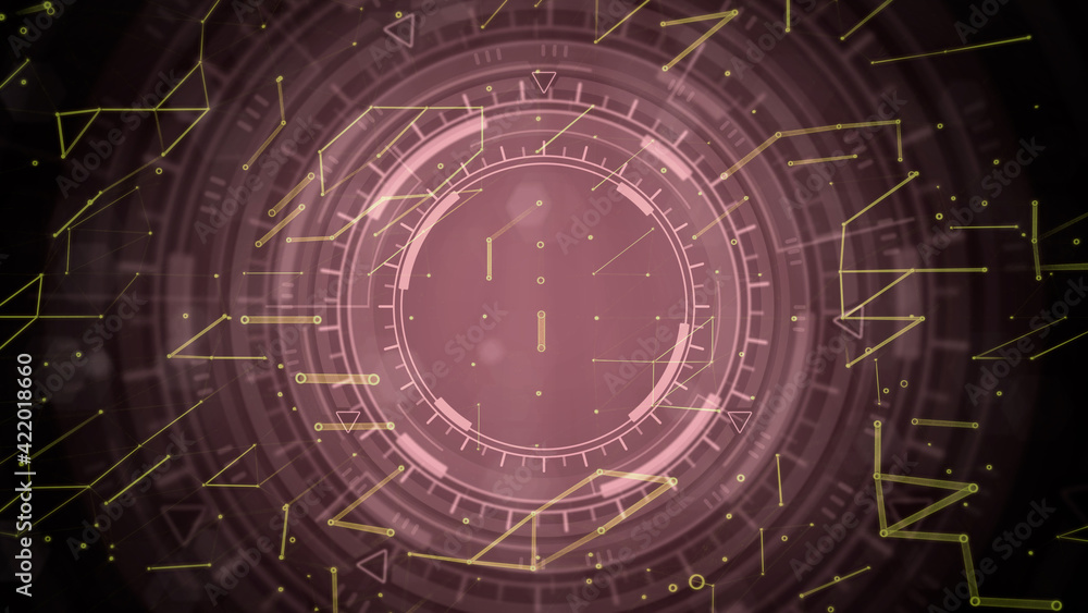 Poster abstract 3d illustration - colorful modern abstract background of moving ui or hud circles, science 