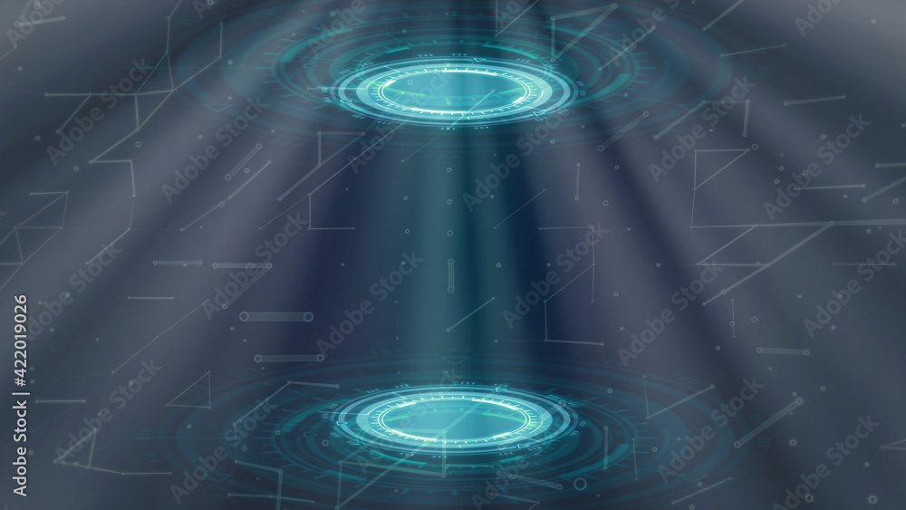 Aufkleber vivid cyber background of two hud circles, it teleport concept - abstract 3d rendering