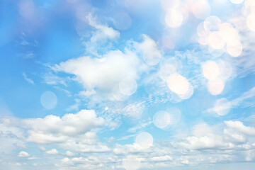 Naklejka na ściany i meble white clouds on blue sky background, abstract seasonal wallpaper, sunny day atmosphere