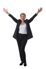 Business woman with arms raised