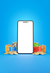 3d render of realistic smartphone with giftset for product display
