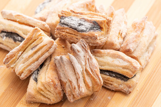 Puff Pastry Dessert With Jam And White Sugar Sprinkles