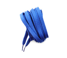Blue shoe lace isolated on white, top view