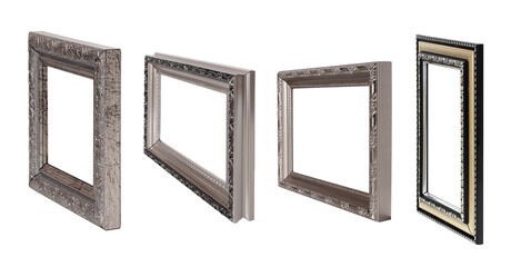 Silver frame for paintings, mirrors or photo in perspective view isolated on white background....