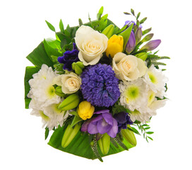 Roses tulips hyacinth flowers bouquet white background