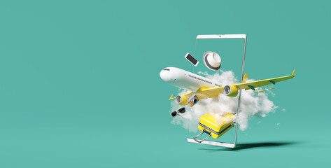 Booking ticket online on mobile application . Travel concept. 3d rendering © aanbetta