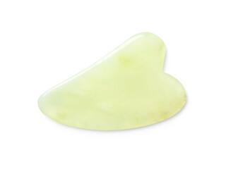 Jade gua sha tool on white background, top view