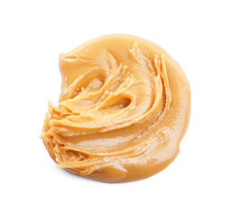 Delicious peanut butter isolated on white, top view