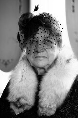 Retro grandmother smoking black and white photo