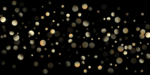 Gold Confetti Shower on Black. Golden Circles,