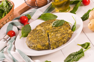 Spanish omelette with spinach.