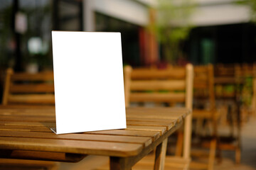 Stand Mock up Menu frame tent card blurred background design key visual layout.