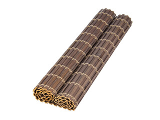 Rolled bamboo mat for food dark color isolated on the white background