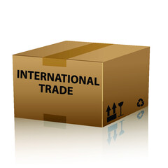 International trade on cardboard box isolated