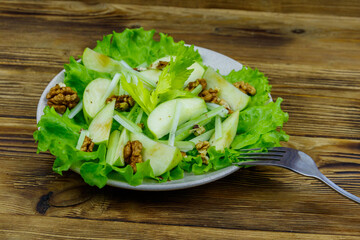 Waldorf salad on a wooden table