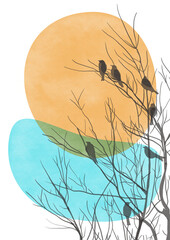birds on the branches sitting 
