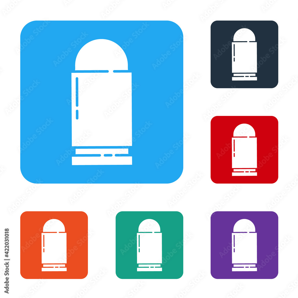 Poster white bullet icon isolated on white background. set icons in color square buttons. vector