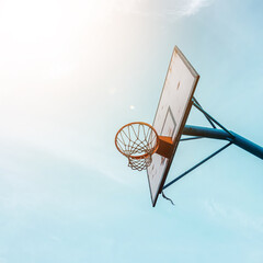 street basketball hoop and blue sky