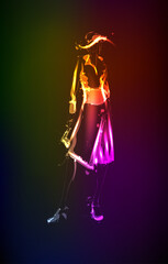 Hand-drawn fashion model from a neon. A light girls. Fashion girls. Stylish fashion model. Fashion woman