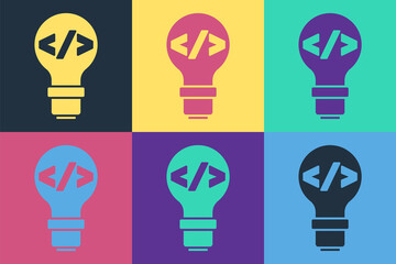 Pop art Web design and front end development icon isolated on color background. Vector